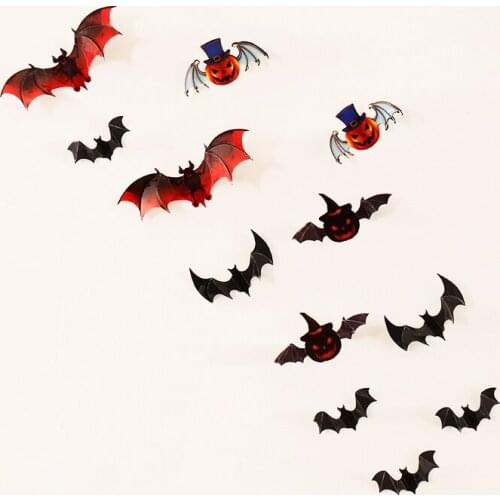 12pcs/set New bat wall sticker for Halloween decoration kids rooms Decor Boys gift 3D Pumpkin bat Wall Art Funny stickers
