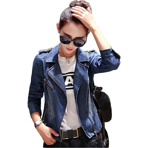 2020 spring autumn new womens lapel denim short coat Korean slim slimming zipper wild small jackets short Female blouse