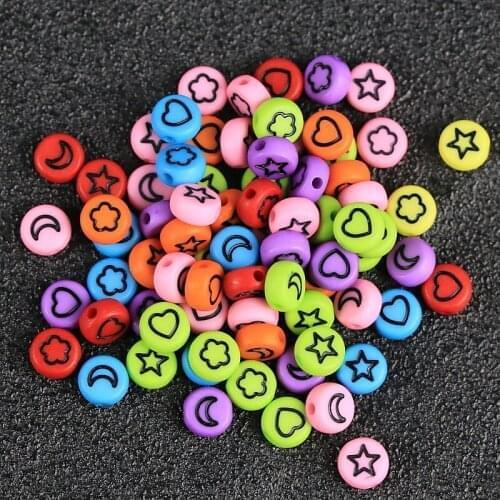 2021 New arrive 100pcs Round Heart &Star&flower&Moon Acrylic pinkycolor Beads for DIY Jewelry Making 7*3.5mm wholesale