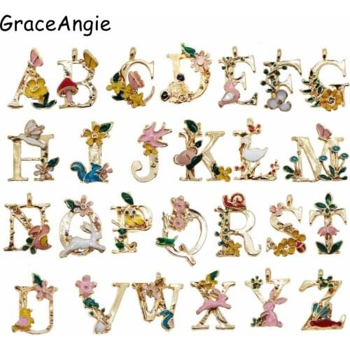 26PCS English Alphabet Letters Zinc Alloy Enamel Necklace Bracelet 26 Initial Alphabet Letter Pendant Christmas