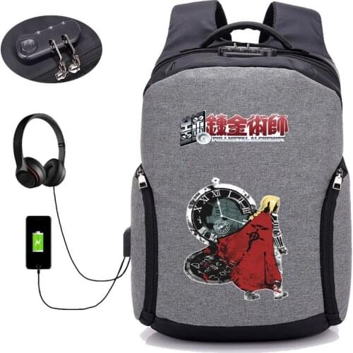 Anime Fullmetal Alchemist backpack USBUSB external hole Travel Bags boy girl Laptop Backpacks student book backpack 10 style