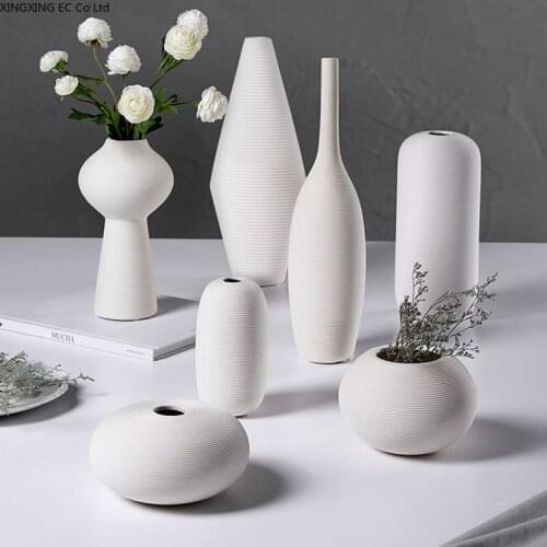 White Ceramic Vase Nordic Creative Minimalist Living Room Flower Arrangement Dried Flower Vase Decoration Modern Home Decoration