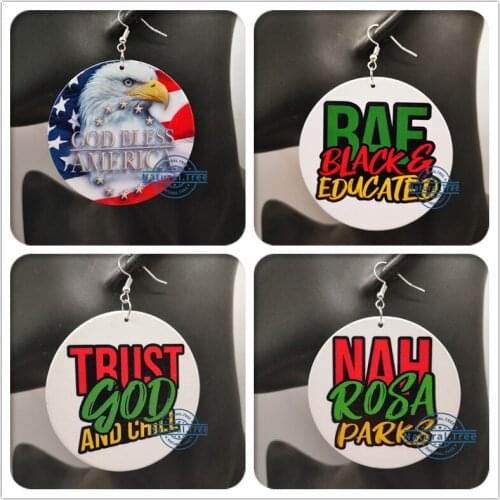 Free Shipping! Round Black Educated Wooden Earrings