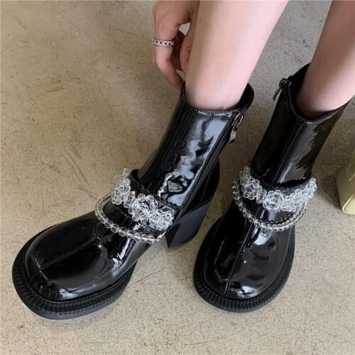 Punk Goth Mary Janes Womens Cow Leather Platform Ankle Boots Cuban Heel Lace Up Round Toe Oxfords 34 35 36 37 38 39 40