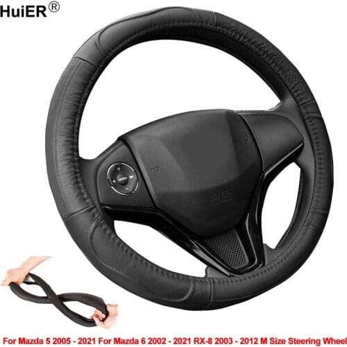 Cow Leather Car Steering Wheel Cover Wrap For Mazda 5 2005 - 2019 2020 2021 For Mazda 6 2002 - 2021 RX-8 2003 - 2011 2012 M Size