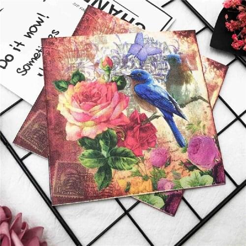 33*33cm 20pcs/lot Bird Flowers Color Printed Paper Napkins Birthday Wedding Anniversary Day Party Decoration Shaped Paper Towels