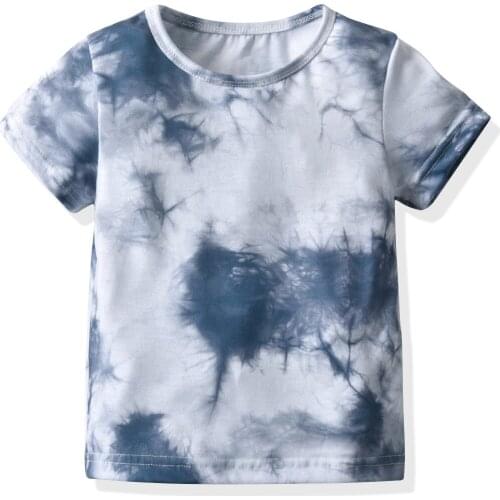 Breathable Summer Little Boys T-shirt Creative Random Dyeing Gradient Color Short Sleeve Round Collar Top Casual Clothes Tees