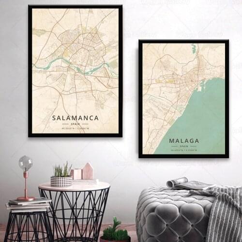 World Map Salamanca city Malaga city Map Decorative Canvas Modern Posters Art Picture Home Decoration Study Office Room Decor