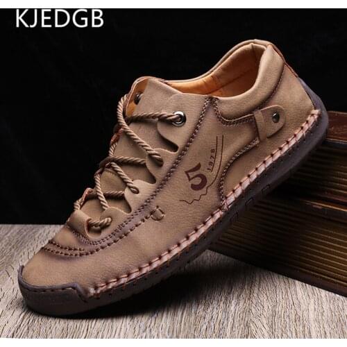 KJEDGB 2020 Soft Leather Men Casual Shoes Lace Up Loafers Comfortable Walking Driving Shoes Men Flats Hot Sale Moccasins