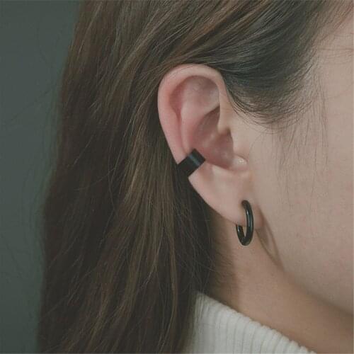 New Simple Personality Pierced Ear Cuffs Punk Stainless Steel Gold Color Clip Earrings for Women Men Punk Earrings Ear Clip