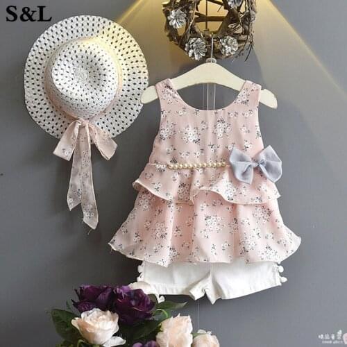 Girls Clothing Sets 2019 Summer Kids Clothes Floral Chiffon Halter+Embroidered Shorts Straw Children Clothing