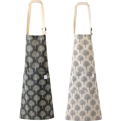 Cotton Linen Cooking Apron Waterproof Adjustable Kitchen Aprons for Men Women K0AB
