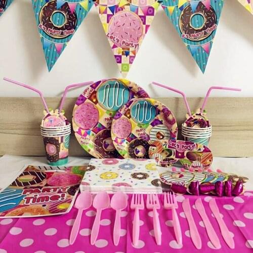 Cute Donut Party Tablecloth Supplies Disposable Kit Birthday Party Favors Donut Decor Wedding Birthday Table Decor Tablecloth
