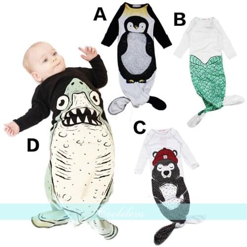 Lovely Baby Sleeping Bag Shark Mermaid Sleeping Bag Pure Cotton Cartoon Newborn Defence Kicked Breathable Kids Sleeping Bag