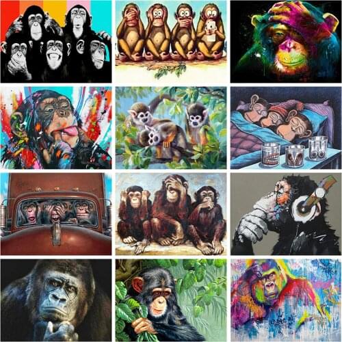 DIY Painting By Numbers Monkey Animals Frame Kit Oil Coloring By Numbers Wall Art Picture Acrylic Paintings On Canvas Room Decor