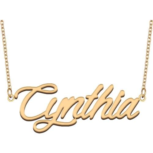 Cynthia Name Necklace for Women Stainless Steel Jewelry 18k Gold Plated Nameplate Pendant Femme Mother Girlfriend Gift