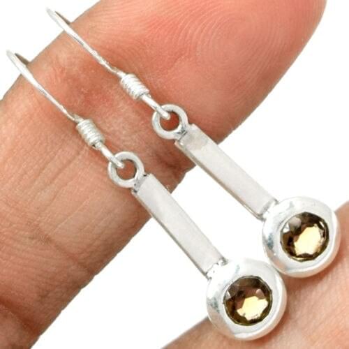 Hand Made Genuine Smoky Quartz Earrings 100% 925 Sterling Silver KE0139