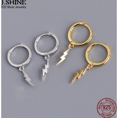 JShine Unisex Small Drop Earrings 100% S925 Sterling Silver Lightning Ear Buckle Minimalist Fine 925 Hanging Earrings