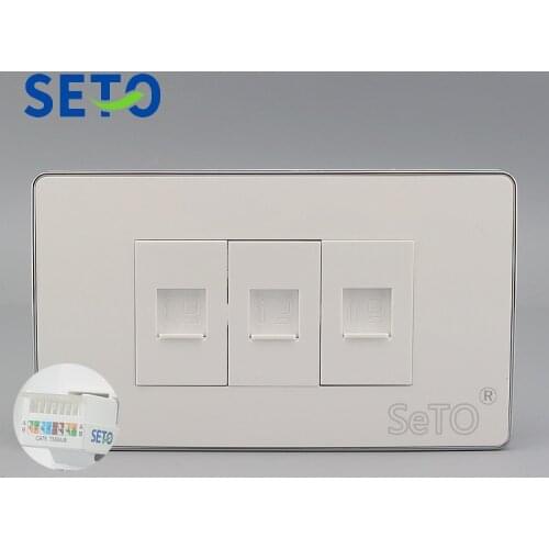 SeTo 120 Type 3 Ports RJ45 Cat6 Network Lan Panel Wall Plate Socket Keystone Faceplate