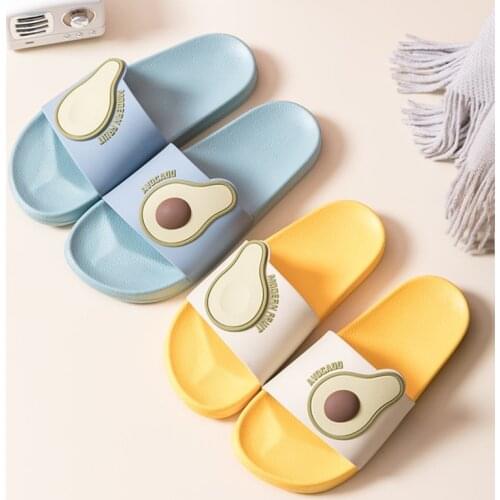 Summer Home Fruit Women Slippers Cute Cartoon Avocado Non-Slip Bathroom PVC Slippers Ladies Slides Indoor Couple Shoes Wholesale