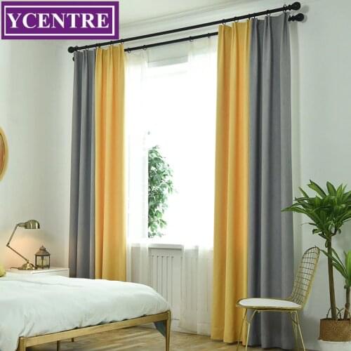 YCENTRE Faux Linen 2 Color Stitching Together Blackout Curtain Drapes Noise Blocking Curtains Blinds for Bedroom Living Room