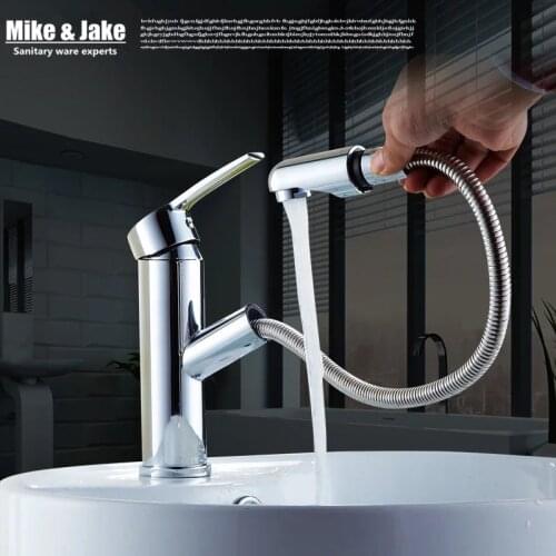 Bathroom Pull out basin faucet bathroom water tap with sprayer shower head chrome pull down basin mixer