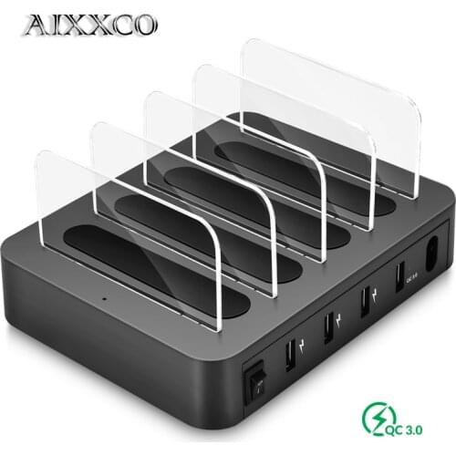 AIXXCO 4-Ports 45W 9A USB Quick charger station 5V 3A for iPhone X 8 7 iPad fast usb charging dock for Samsung s8 s9 Xiaomi