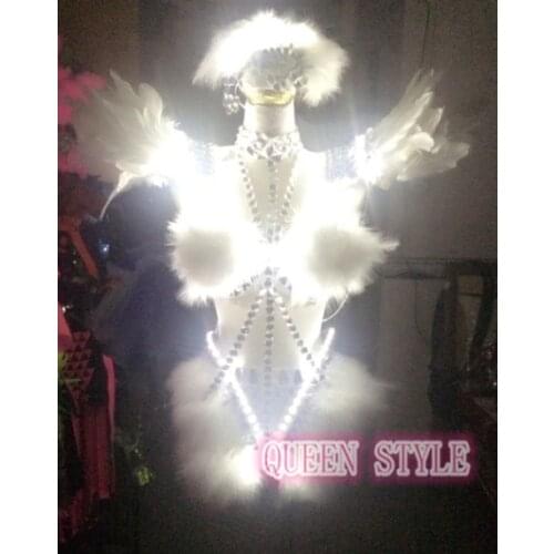 Rhinestones Crystals Feather Wings Led Suit Performance Led Costume Dancing glow light up clothing party gifts favors
