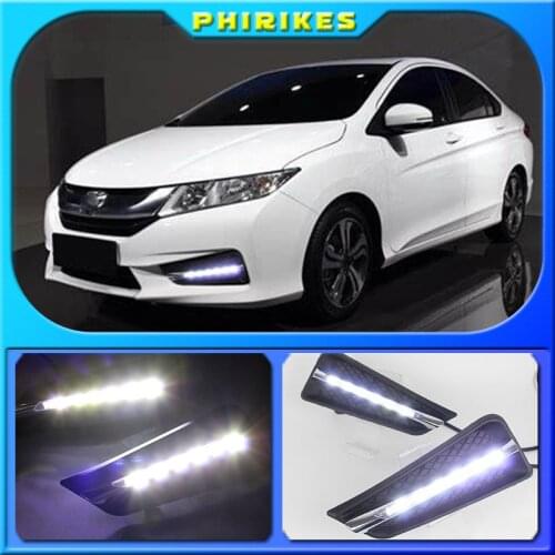 LED daytime Running Lights for Honda City 2015 2016 fog lamp cover drl with yellow turn signal light car styling