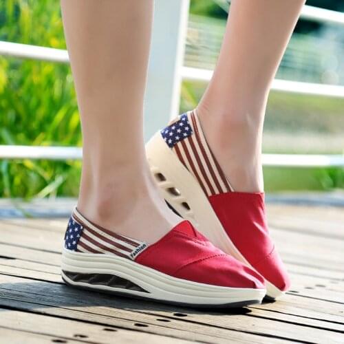 Slip On Women Flats Canvas Shoes Sports Breathable Casual Shoes Slimming Rocking Wedge Shoes Sneakers Walking Platform Shoes