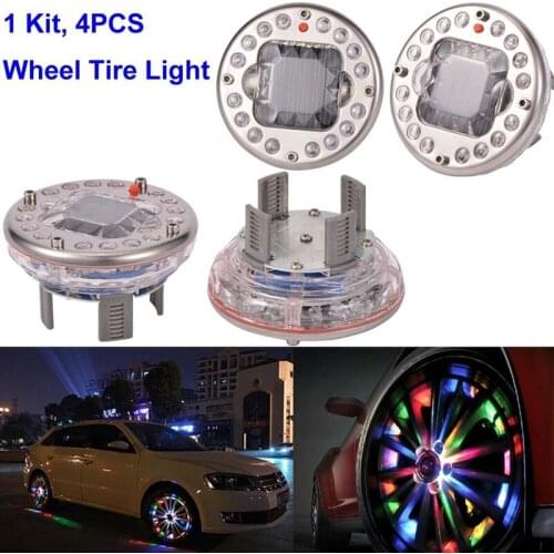 Universal Car RGB Wheel Lights Solar Car Tire Decoration Lights Infrared Remote Control LED Tire Lights
