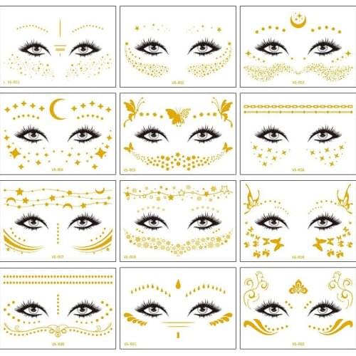 Waterproof Temporary Tattoo Sticker Metal Gold Flower Jewelry Butterfly Flash Tatoo Women Face Body Art Fake Tatto Stickers