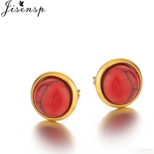 Jisensp Boho Multi-Color Ear Climber Tiny Stone Round Stud Earrings for Women Bijoux Stainless Steel Earring Friendship Gift