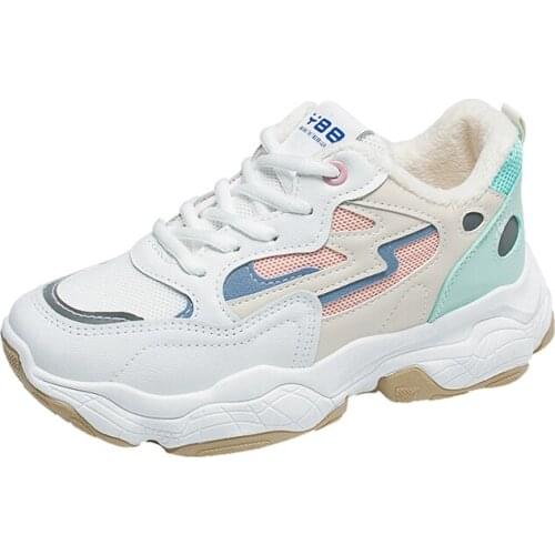 2020 Winter Plush Platform Sneakers Casual Shoes Vulcanized Sneakers for Women Female Lace Up Spring Autumn Ladies Shoes U13-08