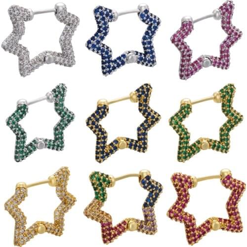 ZHUKOU 2021 NEW gold/silver color irregular star hoop earrings CZ crystal women rainbow earring Fashion jewelry wholesale VE363