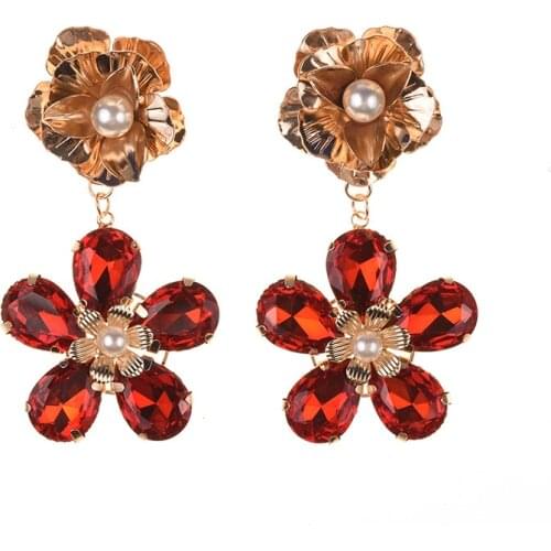 JERPVTE Women Glass Flower Crystal Drop Earrings 2018 Floral Maxi Dangle Statement Earrings Boho Ethnic Wedding Bridal Jewelry