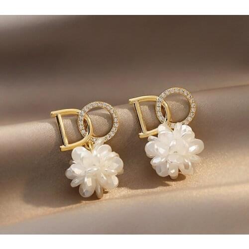 YAOLOGE For Women Gold Color Letter DO Drop Earrings Acrylic Flower Earrings Accessories 2021 Fashion Jewelry Gift Oorbellen
