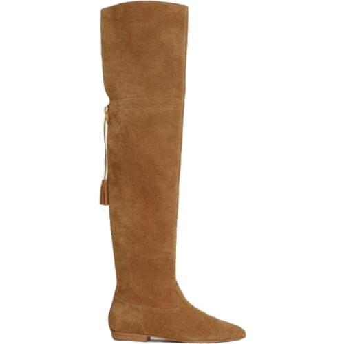 2021 Winter Long Boots Women Over The Knee Boots Brown Suede Leather Flats Martin Thigh Boot Casual Flat With Shoes Woman Botas