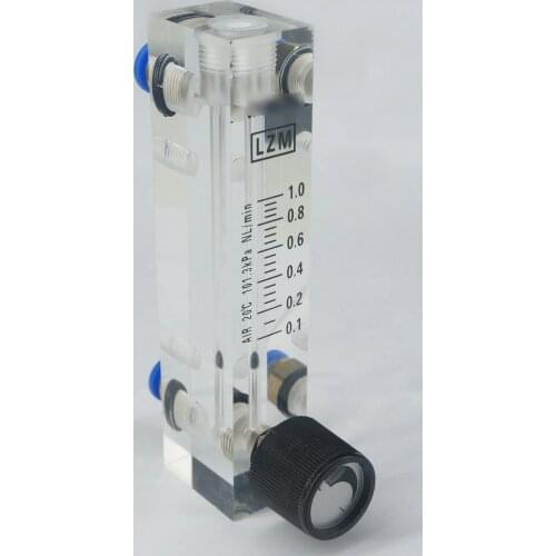 0.1-1LPM LZM-6T Acrylic Panel Type Air Nitrogen Flowmeter Rotameter With Control Valve Push Fit 6mm OD Tube