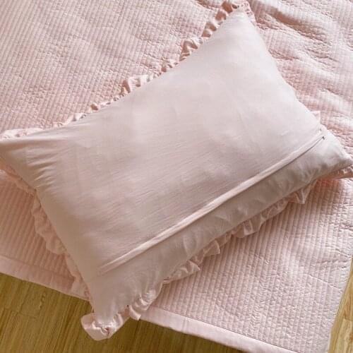 Korean Style Lace Pillow Case Cotton Solid Ruffle Chiffon Yarn Striped Pillowcase Bedding Soft Sleeping Pillowslip 48x74cm 1PCS