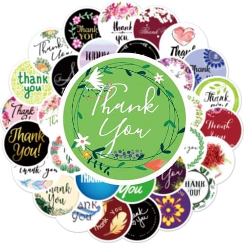 10/60Pcs Handmade Label Thank You Round Sticker Kawaii Thank You Stickers Stationery Gift Paper Sealing Labels DIY Decoration
