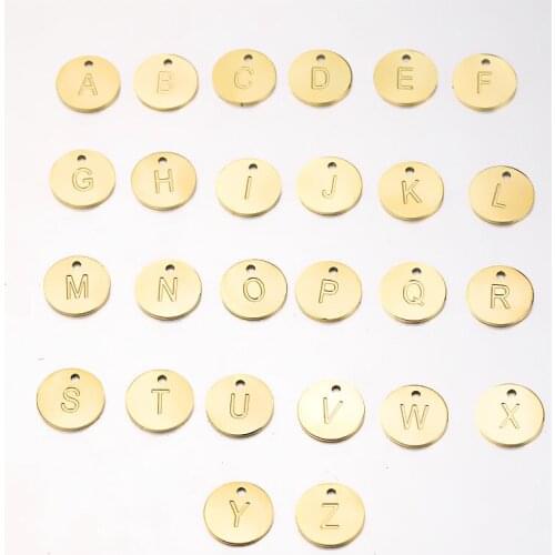 100% Stainless Steel A-Z Alphabet round Charm For Jewelry Making 12mm Metal A-Z Letter Charms Mirror Polished Wholesale 26pcs