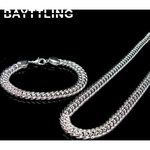 BAYTTLING 925 Sterling Silver 20 inch 10MM Full Side Chain Bracelet Necklace For Woman Man Fashion Jewelry Set Wedding Gift