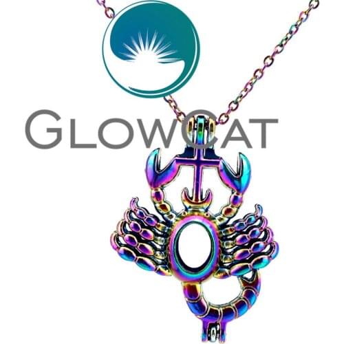 CC182 Rainbow Colors Scorpion Beads Cage Pendant Essential Oil Diffuser Aromatherapy Pearl Cage Locket Necklace