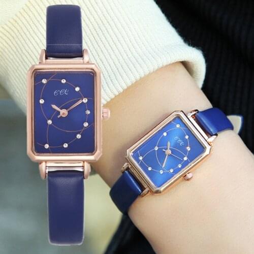 Women Diamond Watch Starry Square Dial Bracelet Watches Ladies Leather Band Quartz Wristwatch Female Clock Zegarek Damski Reloj