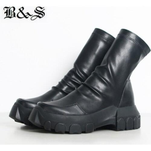 Black& Street Exclusive Punk Slip On Platform Catwalk Sock High Boots Lightweight Elastic Slim Boots