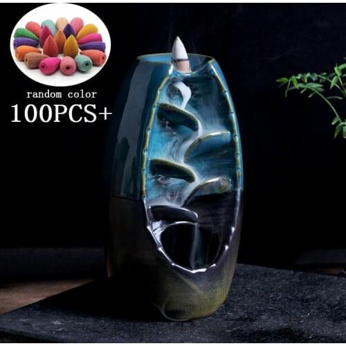 Dropshipping Mountain River Handicraft Incense Holder Ceramic Backflow Waterfall Smoke Incense Burner Home Decor