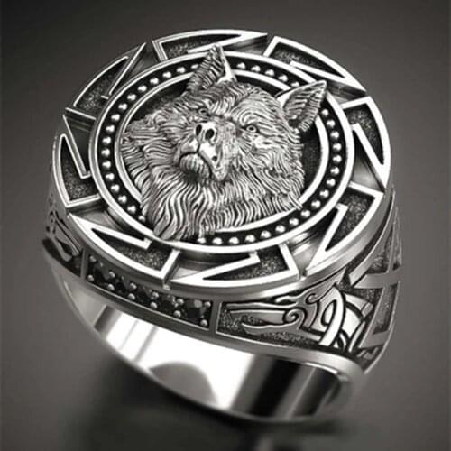 Hot New Style Viking Warrior Wolf Head Mens Ring Retro Celtic Totem Copper Metal Ring Jewelry Gift
