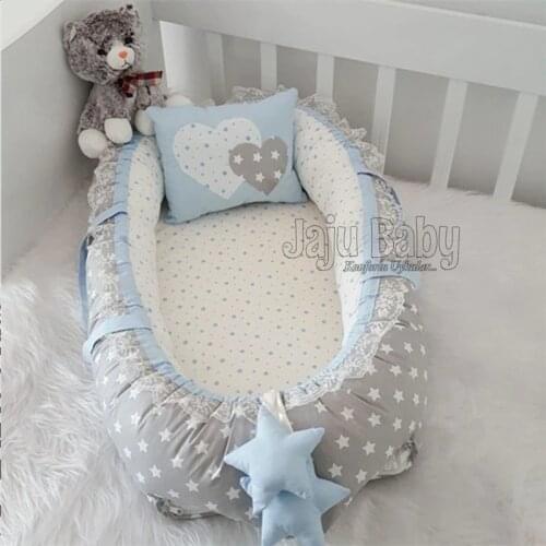 Jaju Baby Special Hand Made Blue Star Luxury Orthopedic Baby Bed Babynest Custom Design Baby Cot Bedding Set Baby Crib Bed Linen