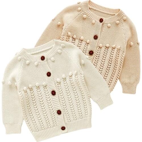 Baby Girls Cardigan Knitting Autumn Spring Solid Sweater Tops cotton Fashion Baby Girls Knitted Hand-made Cardigan Sweater Coat